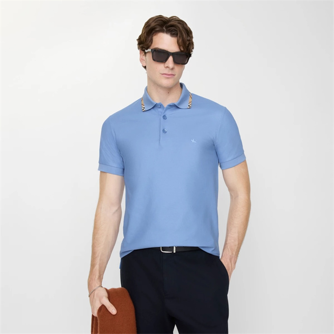 burberry check collar ekd embroidery cotton pique polo shirt
